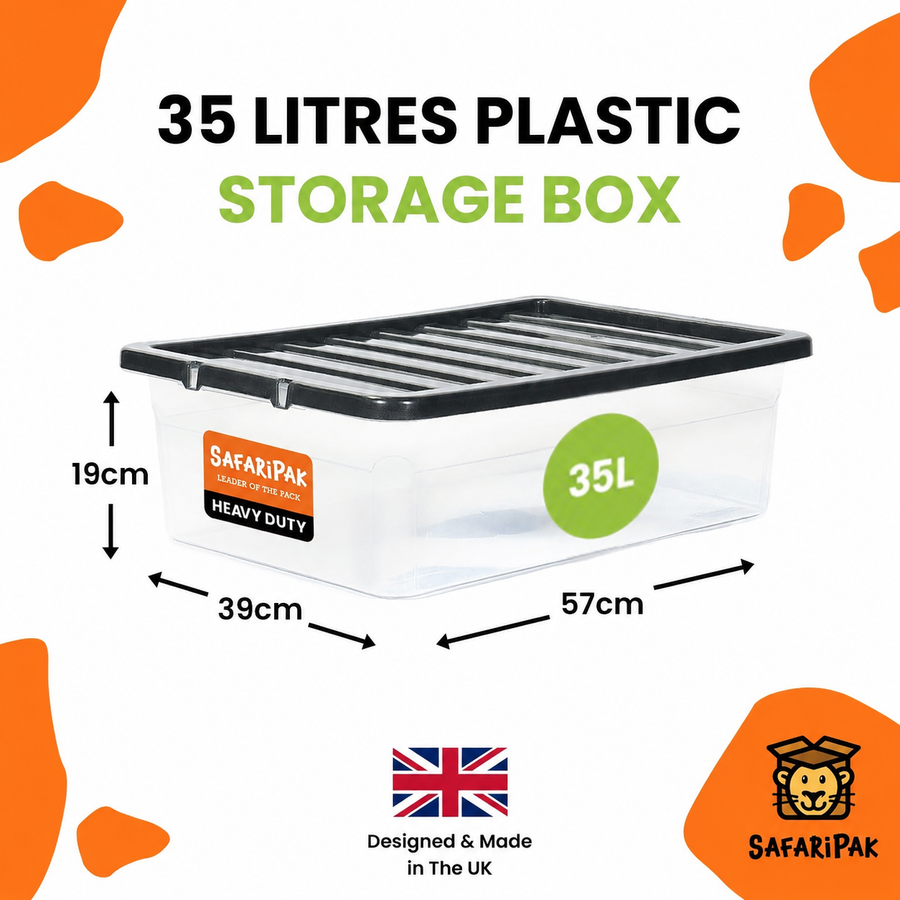 3 x 35L Underbed Stackable Plastic Storage Boxes with Lids