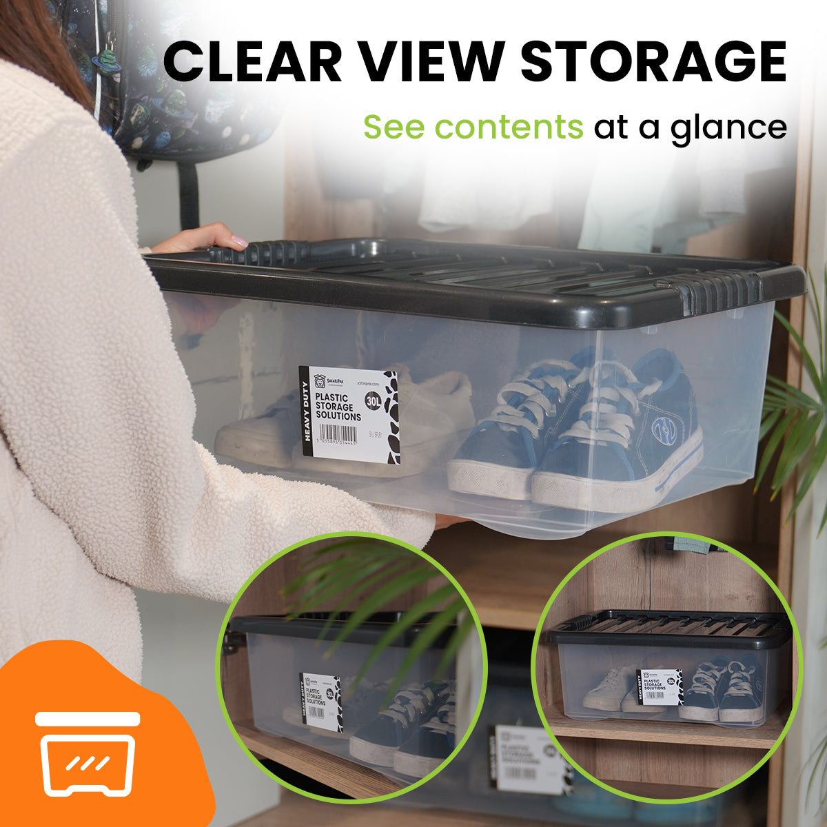 3 x 30L Underbed Stackable Plastic Storage Boxes with Lids