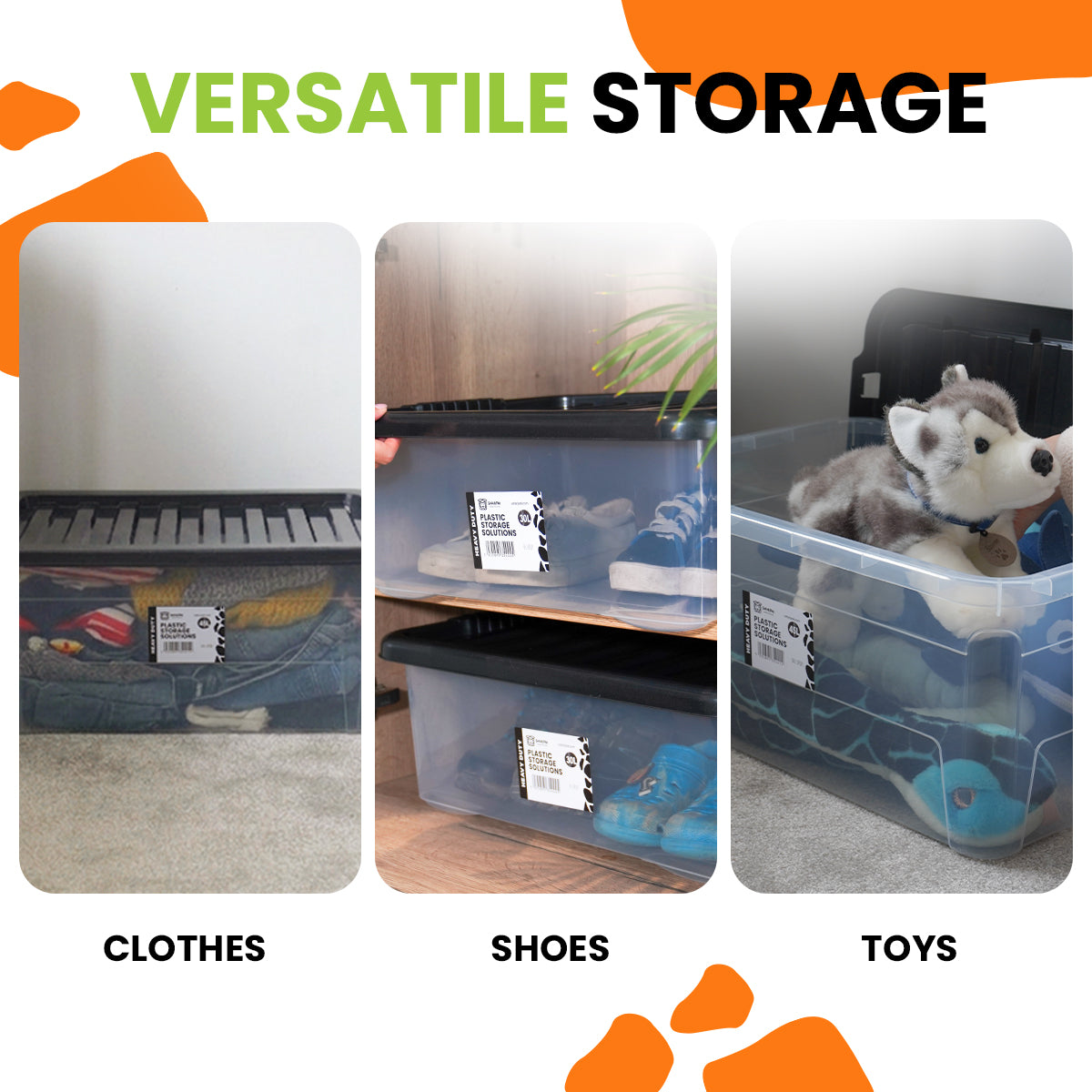 3 x 45L Stackable Plastic Storage Boxes with Lids