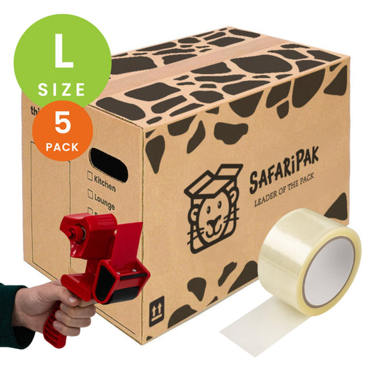 Pack of 5 Large Reusable Cardboard Moving Storage Box With Tape & Tape Gun
