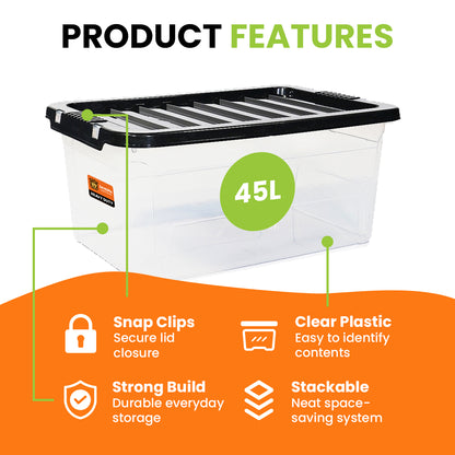 Storage container with features highlighted on a white background