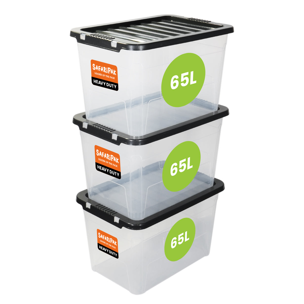 3 x 65L Stackable Plastic Storage Boxes with Lids