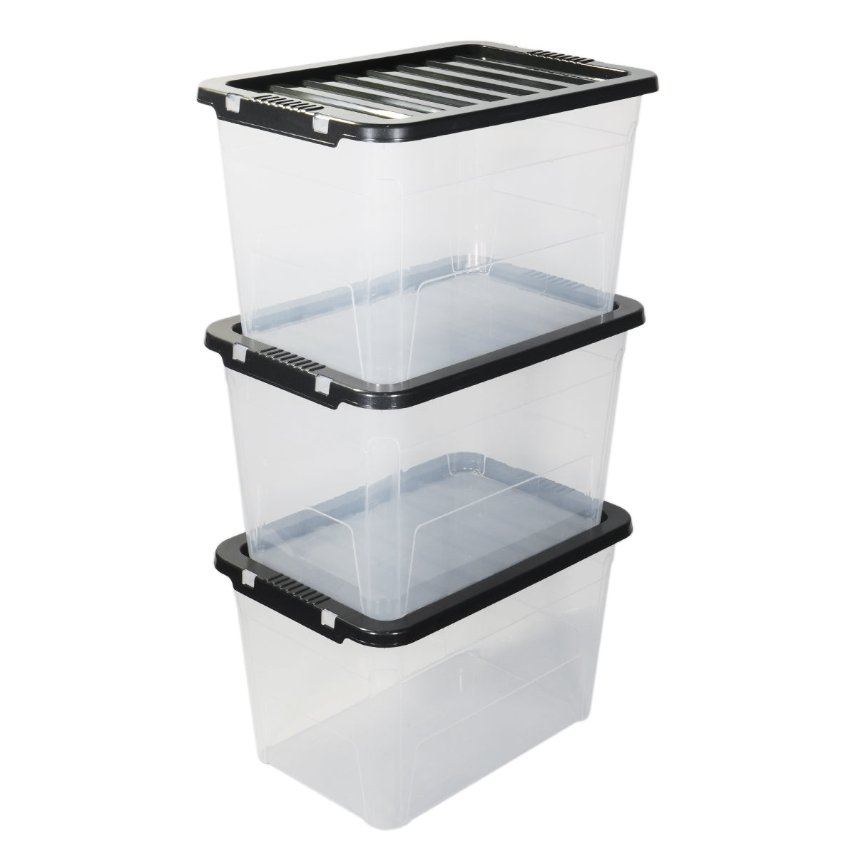 3 x 65L Stackable Plastic Storage Boxes with Lids