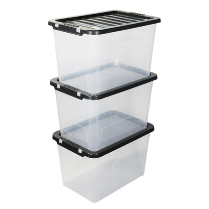 3 x 65L Stackable Plastic Storage Boxes with Lids
