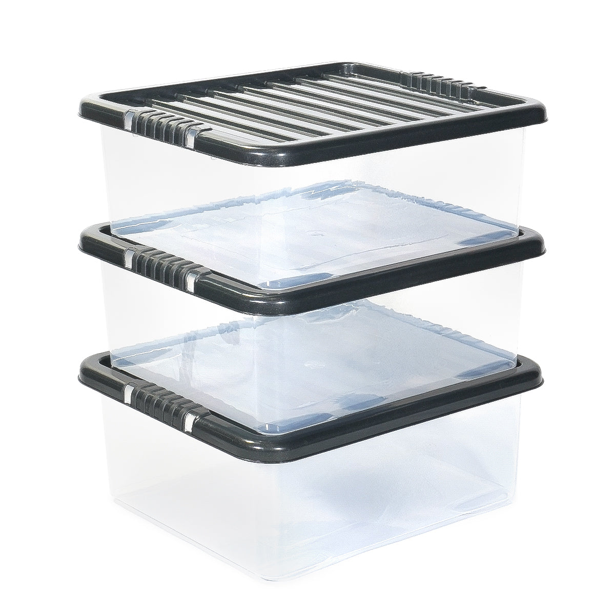 3 x 30L Underbed Stackable Plastic Storage Boxes with Lids