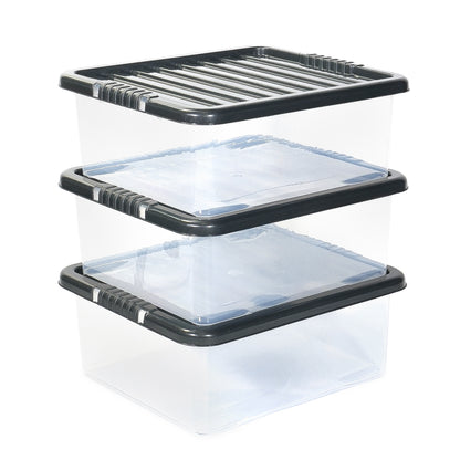 3 x 30L Underbed Stackable Plastic Storage Boxes with Lids