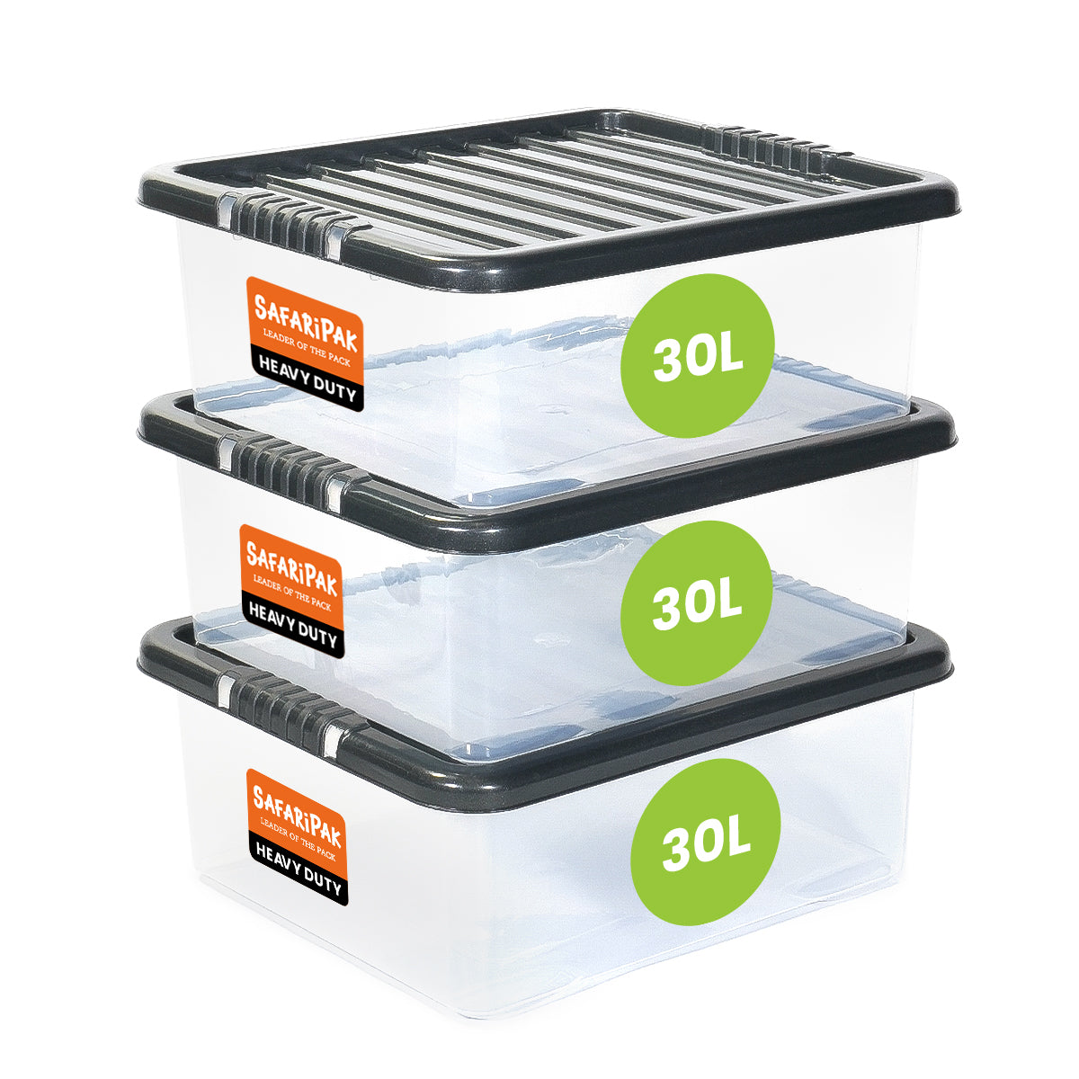 3 x 30L Underbed Stackable Plastic Storage Boxes with Lids