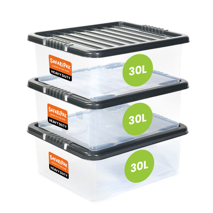 3 x 30L Underbed Stackable Plastic Storage Boxes with Lids