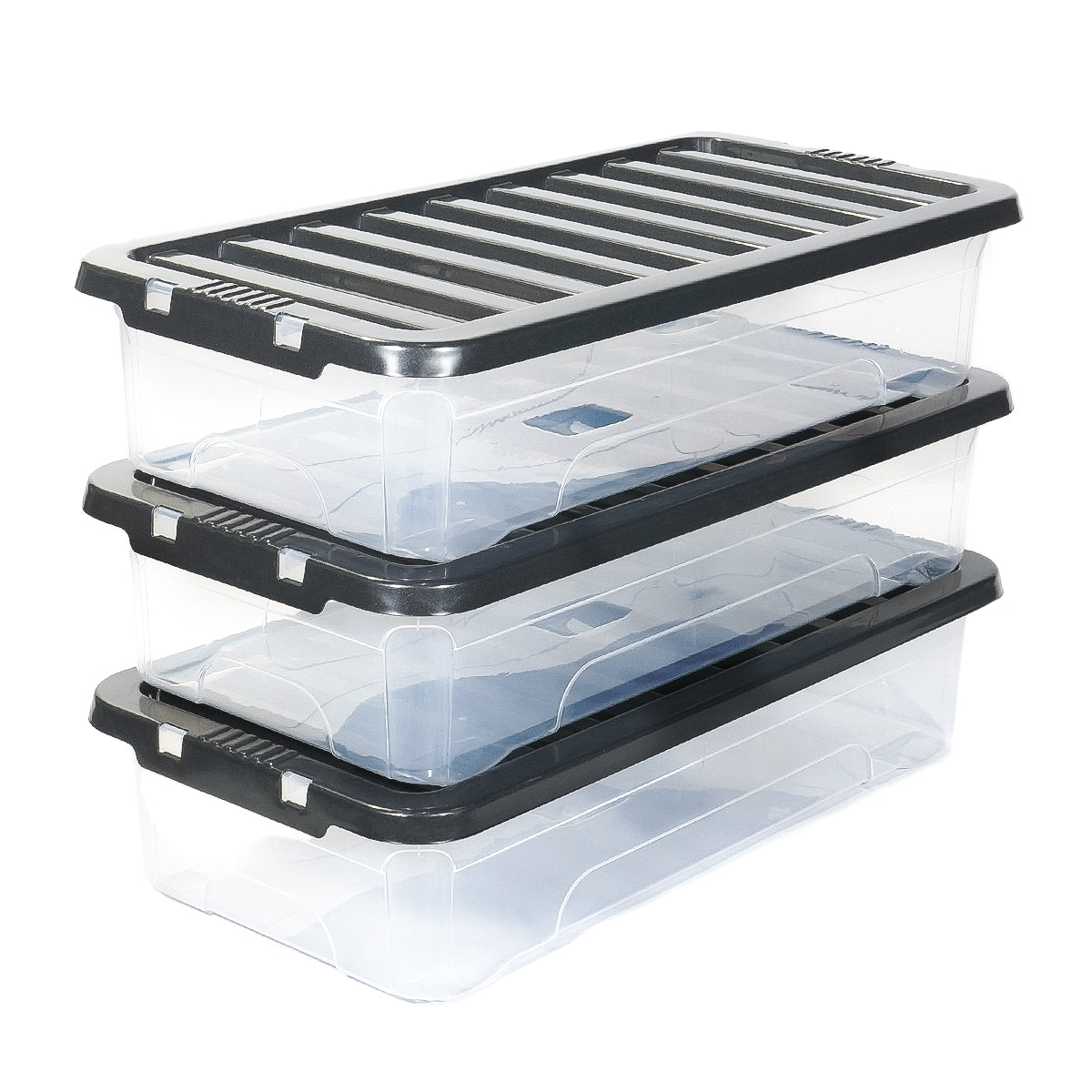 3 x 45L Underbed Stackable Plastic Storage Boxes with Lids