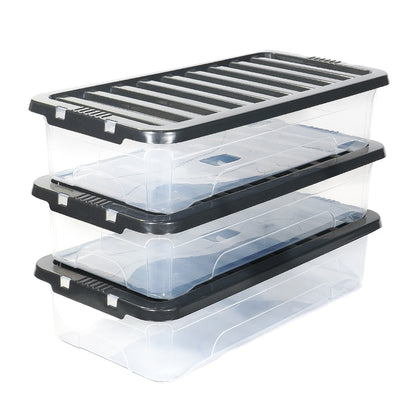 3 x 45L Underbed Stackable Plastic Storage Boxes with Lids