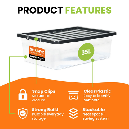 3 x 35L Underbed Stackable Plastic Storage Boxes with Lids