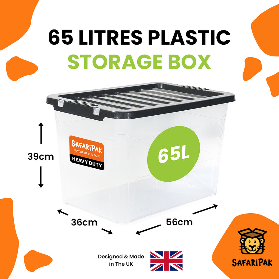 3 x 65L Stackable Plastic Storage Boxes with Lids