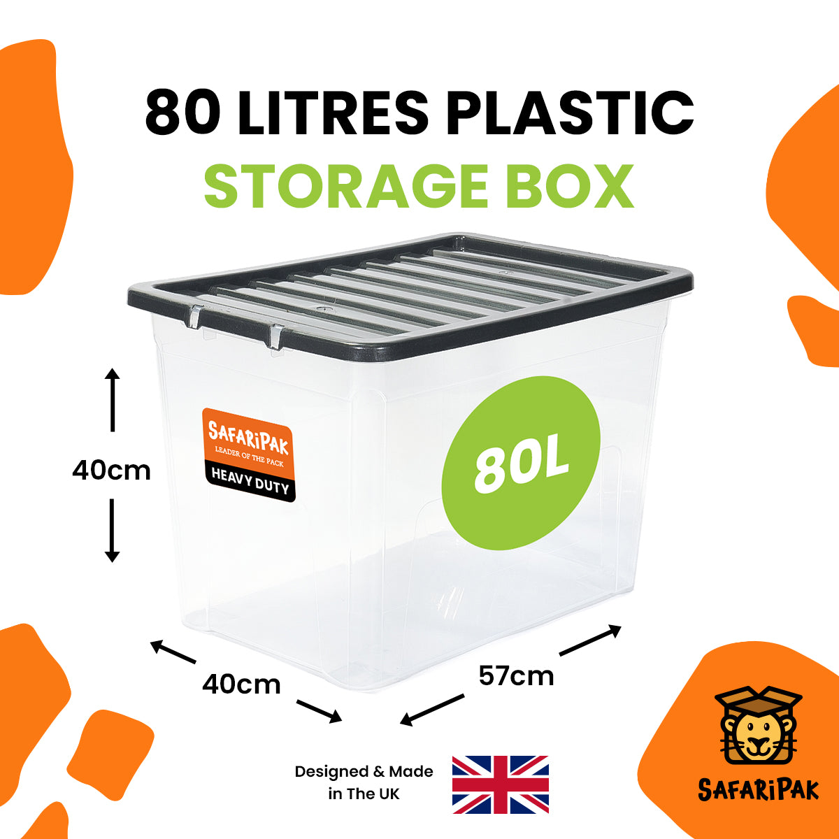 3 x 80L Stackable Plastic Storage Boxes with Lids