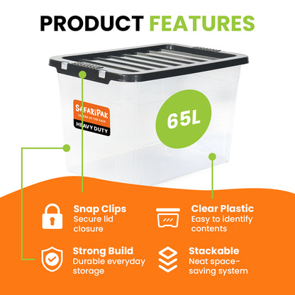 3 x 65L Stackable Plastic Storage Boxes with Lids