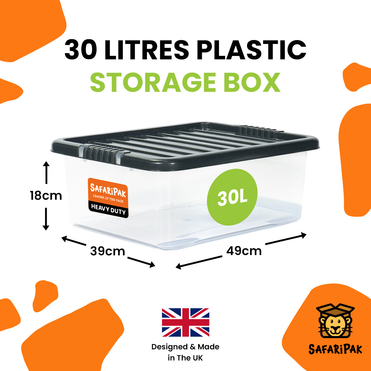 3 x 30L Underbed Stackable Plastic Storage Boxes with Lids