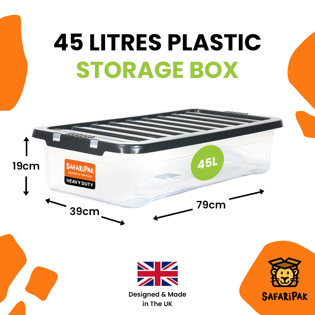 3 x 45L Underbed Stackable Plastic Storage Boxes with Lids