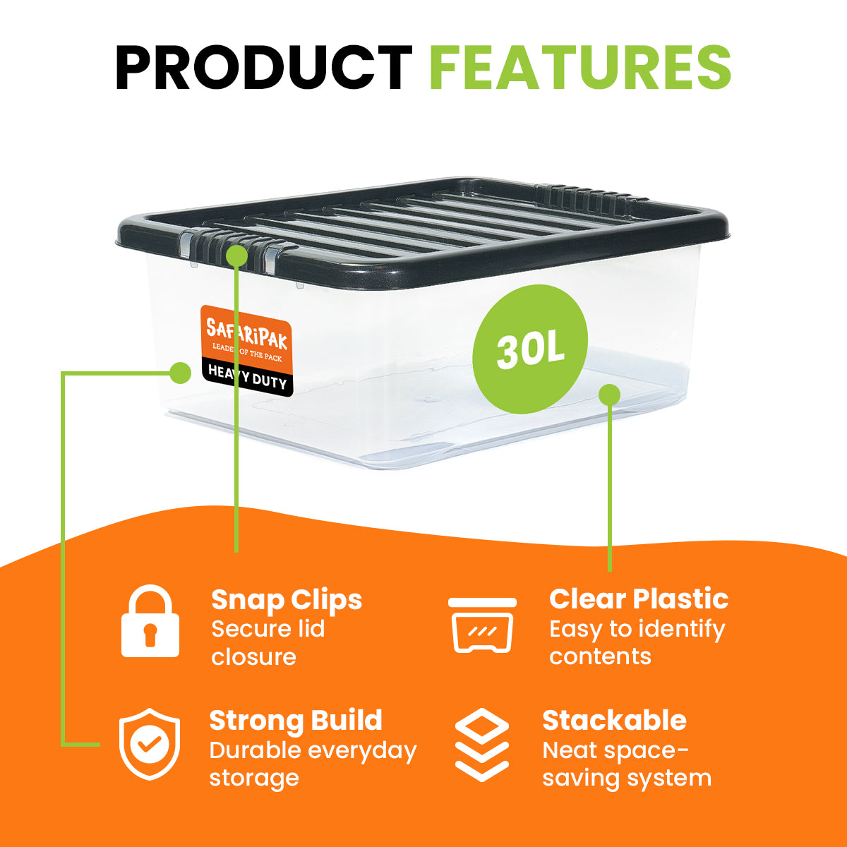 3 x 30L Underbed Stackable Plastic Storage Boxes with Lids
