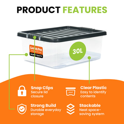 3 x 30L Underbed Stackable Plastic Storage Boxes with Lids
